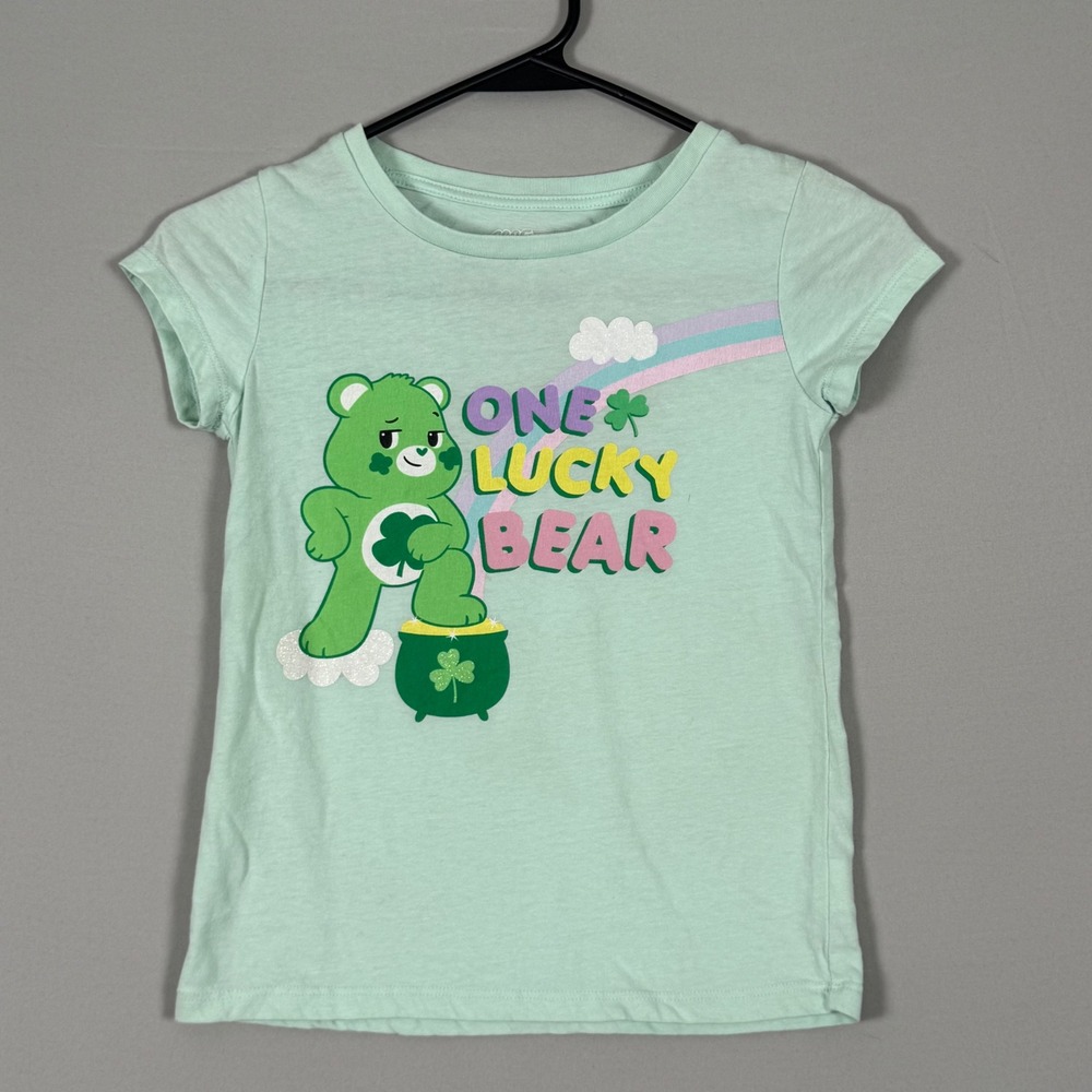 Care Bears One Lucky Bear Kids Size 7/8 Mint Green Excellent Graphic Tee